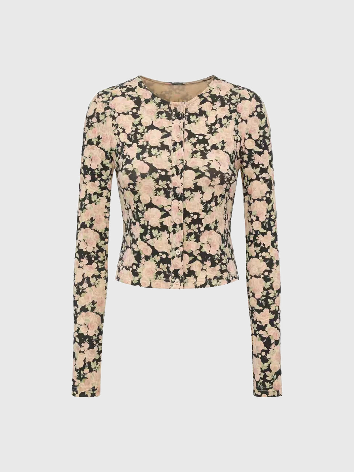 Brick Lane Cropped Camouflage Long Sleeve Knit Tee - Brown