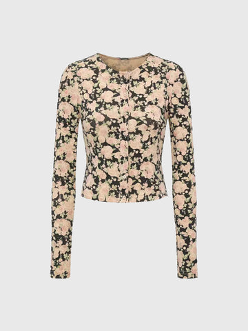 Brick Lane Cropped Camouflage Long Sleeve Knit Tee - Brown
