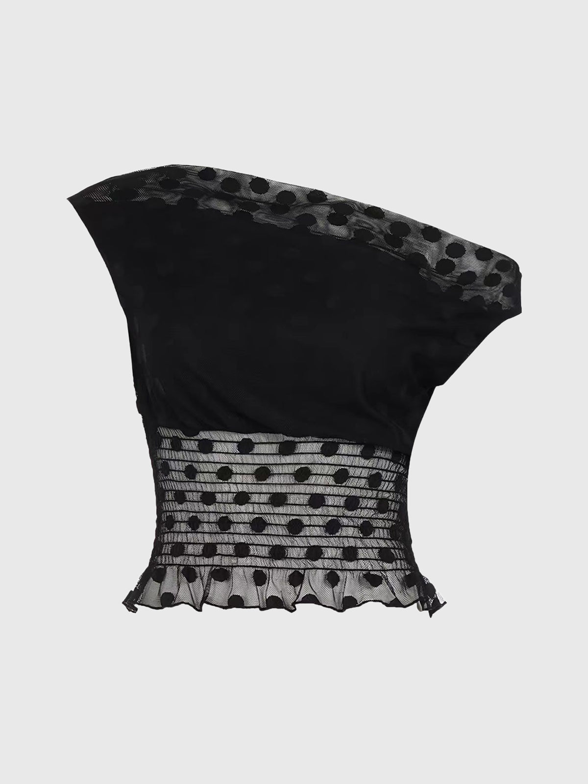 Brick Lane Asymmetric Off-Shoulder Lace Knit Tube Top - Black