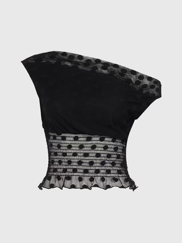 Brick Lane Asymmetric Off-Shoulder Lace Knit Tube Top - Black