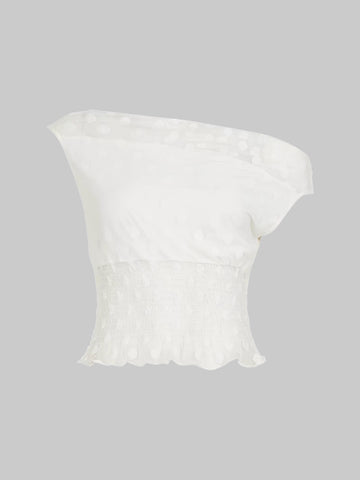 Brick Lane Asymmetric Off-Shoulder Distressed Knit Top - White