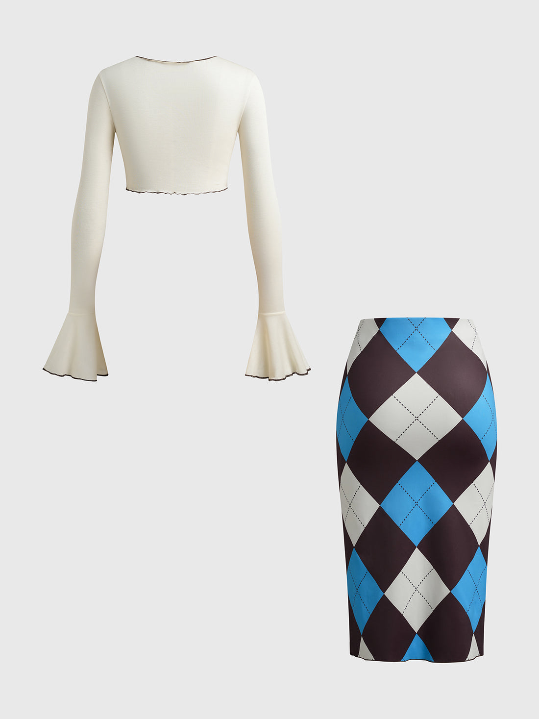 Dolled Office Skimming Argyle Check Set - Blue