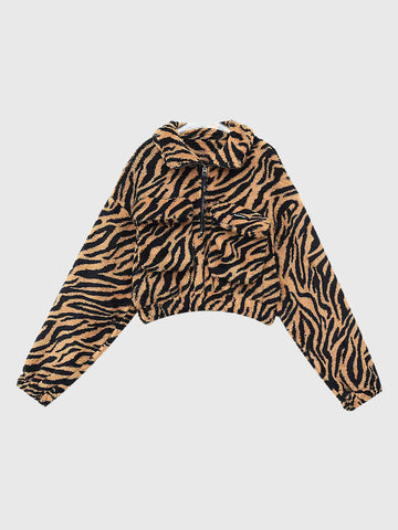 Brick Lane Leopard Print Cropped Knit Shrug Sweater - Brown