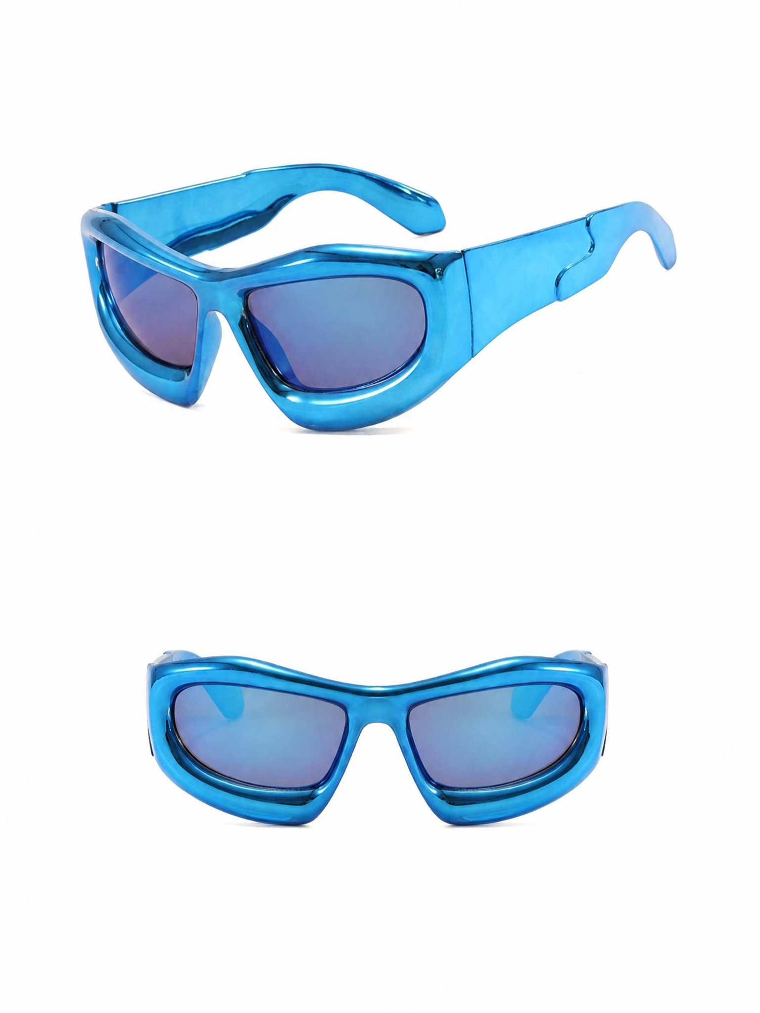 Brick Lane Y2K Futuristic Wrap Around Shield Sunglasses - Blue