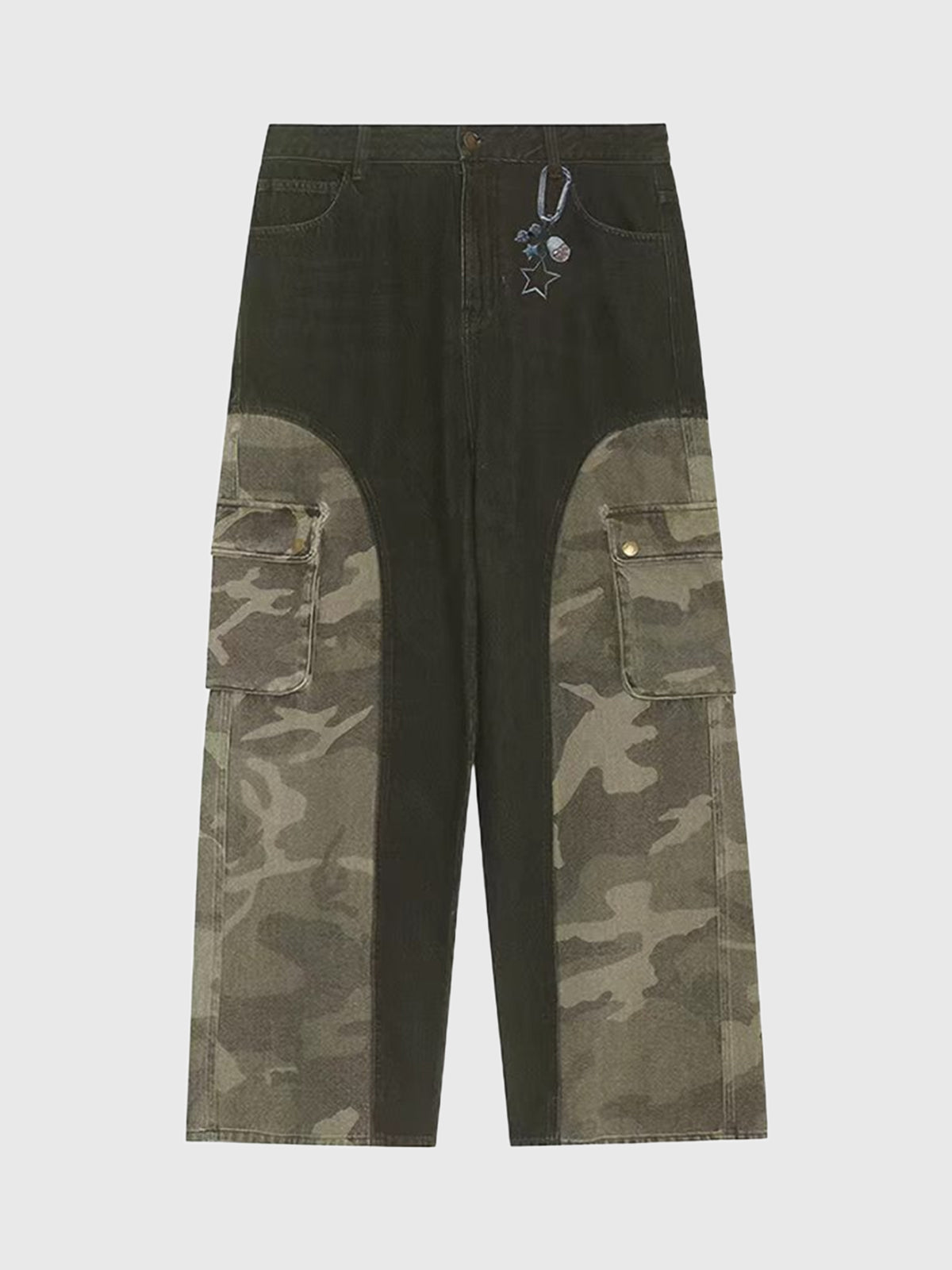Weekday Outdoor Two-Tone Contrast Wide-Leg Cargo Pants - Black/Camo