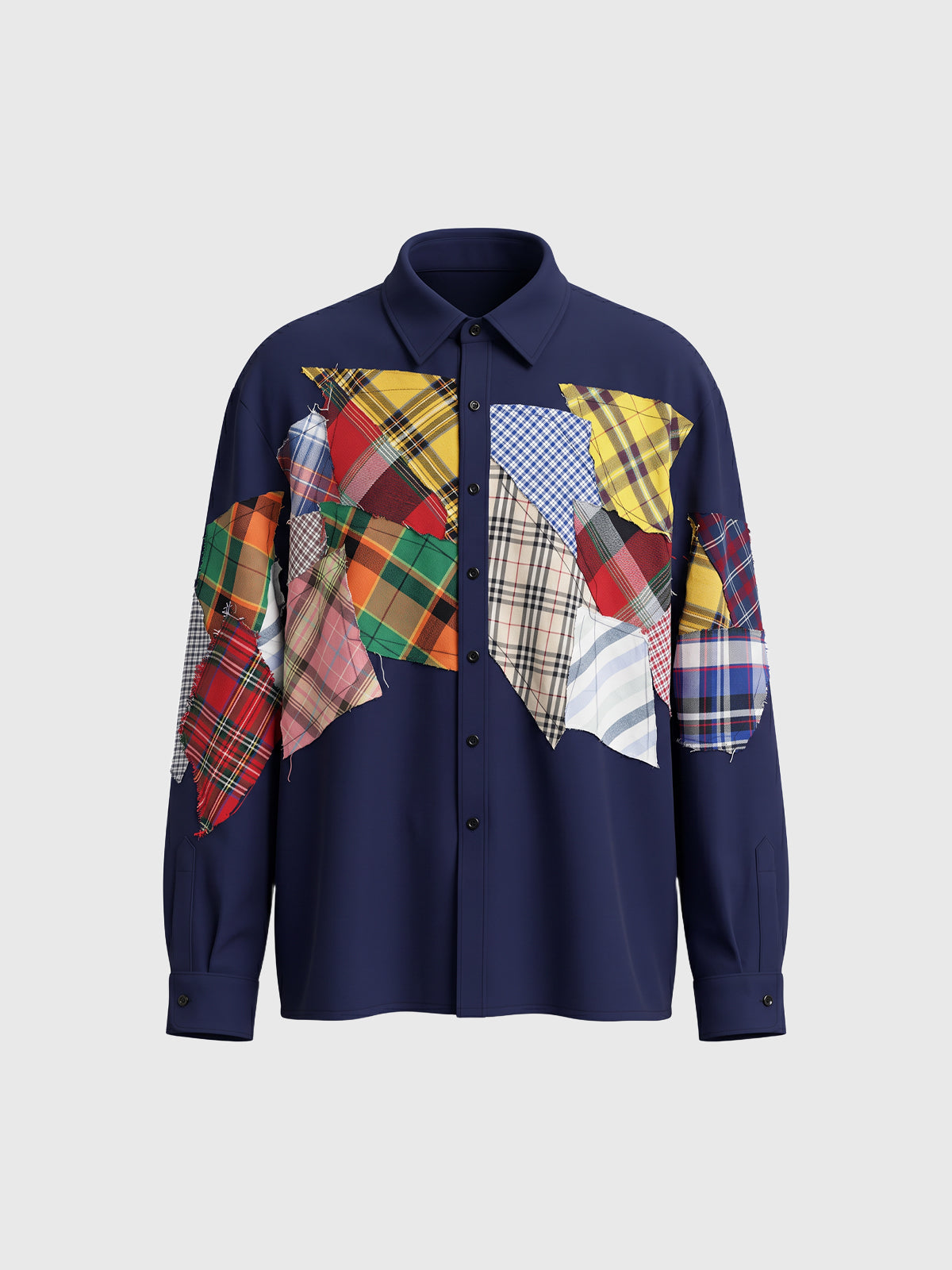 Weekday Outdoor Colorblock Patchwork Button-Up Shirt - Navy