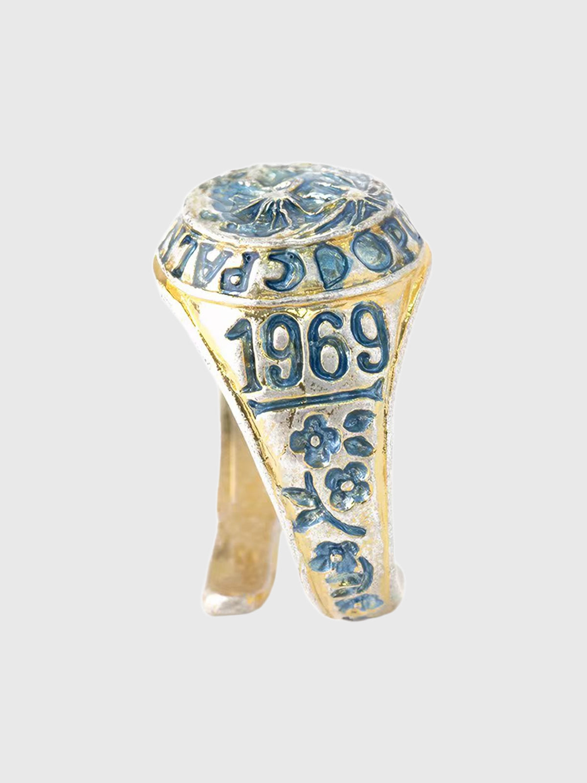 Brick Lane Vintage Turquoise Inlay Engraved Band Ring - TurquoiseA