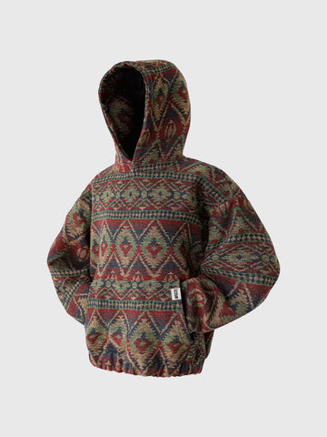 Weekday Outdoor Baggy Tribal Pattern Hooded Fleece Jacket - Brown