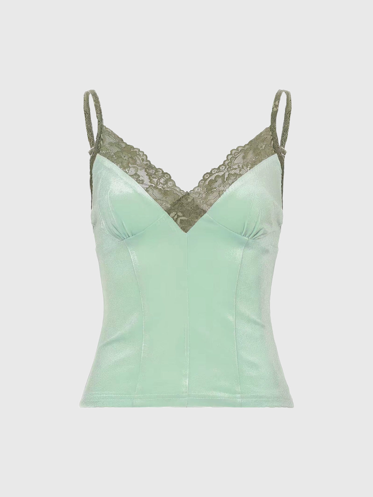 Brick Lane Skimming Lace Trim Camisole Tank - Mint Green