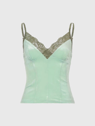 Brick Lane Skimming Lace Trim Camisole Tank - Mint Green