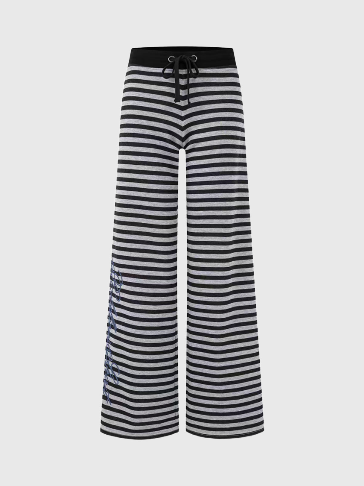 Brick Lane Wide-leg Striped Drawstring Knit Maxi Pants - Black