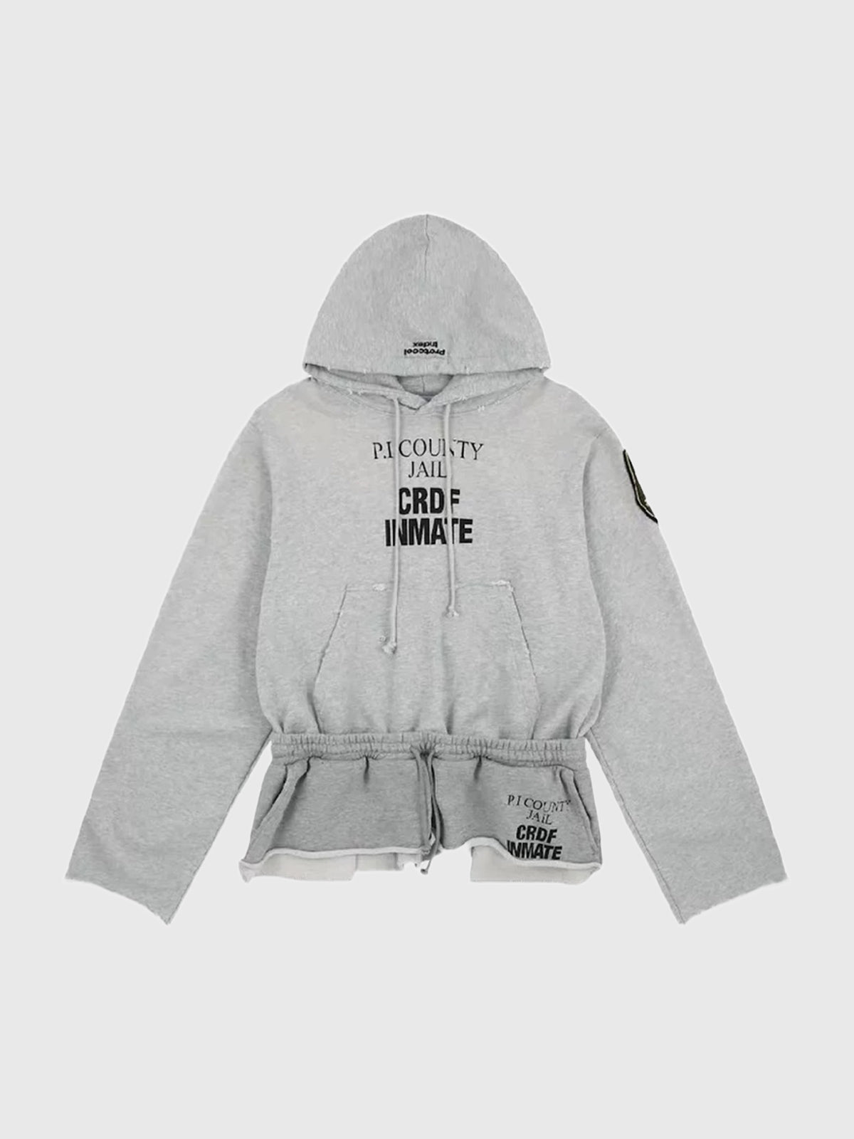 American Club Cropped Graphic Print Zip Fleece Sweatshirt - Grey