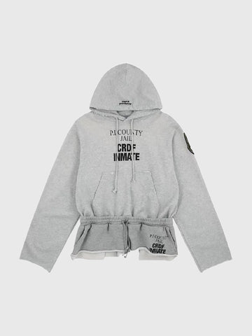 American Club Cropped Graphic Print Zip Fleece Sweatshirt - Grey