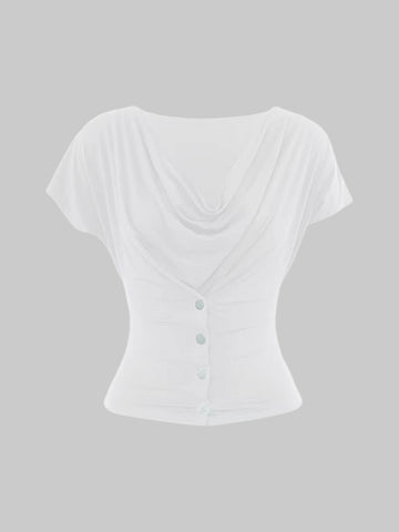 Brick Lane Shirred Short Sleeve V-Neck Blouse - White
