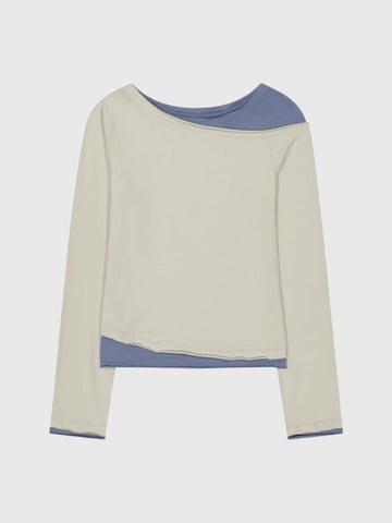 Brick Lane Contrast Collar Layered Long Sleeve Tee - Grey