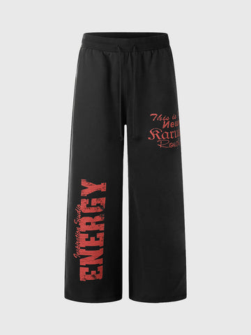 Weekday Outdoor Letter Graphic Wide-Leg Sweatpants Maxi Pants - Black