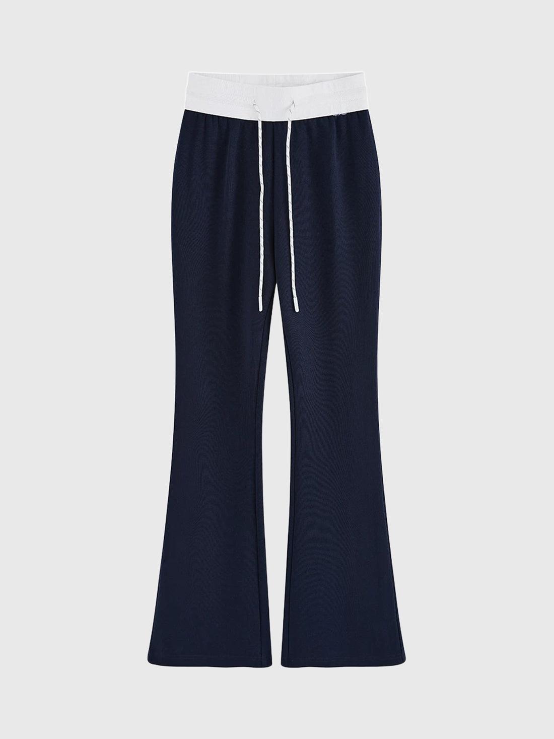 Brick Lane Drawstring Waist Flared Knit Maxi Pants - Navy
