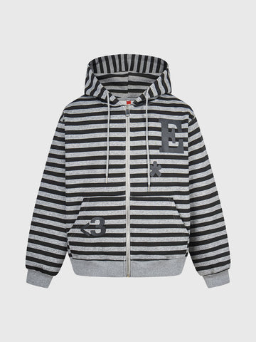 Brick Lane Graphic Print Zip-Up Hooded Jacket - Grey