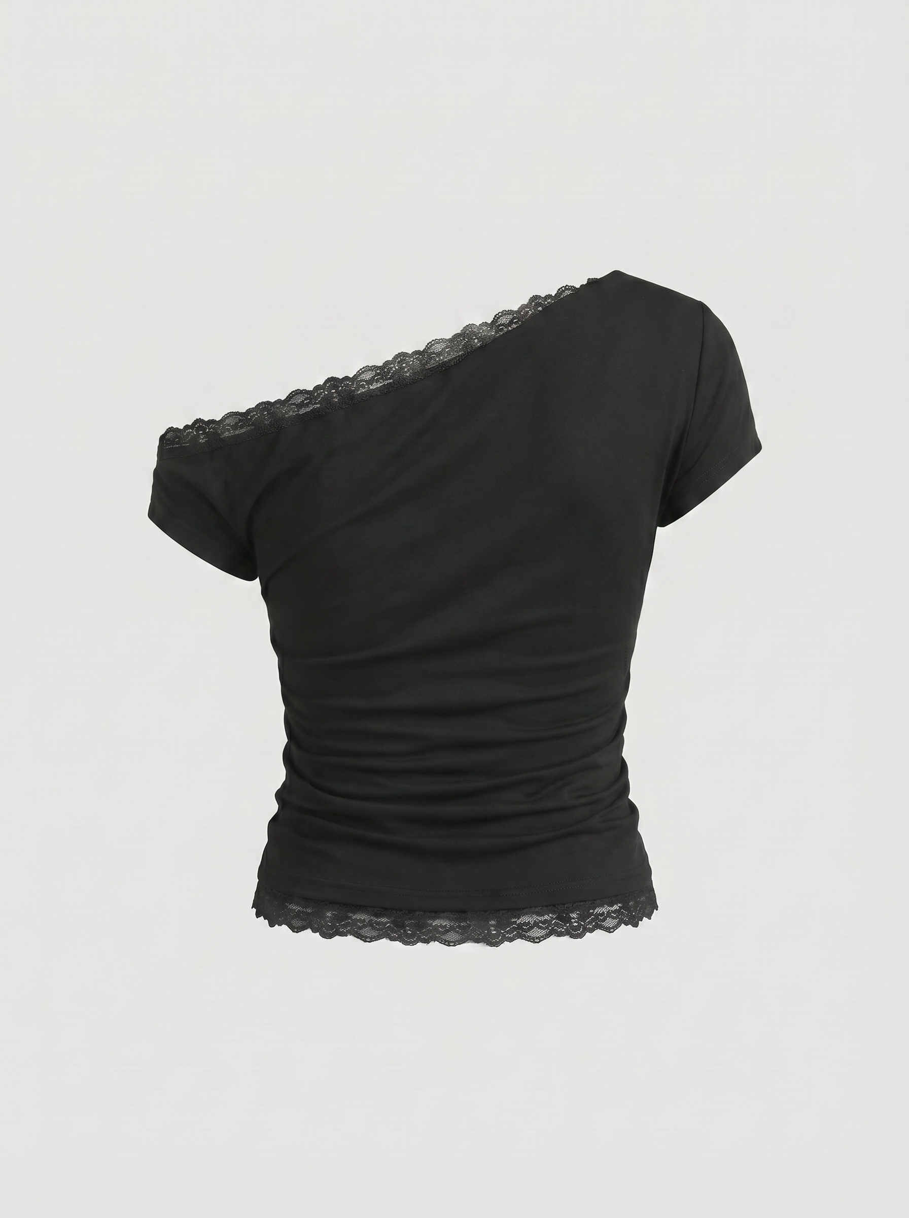 Dolled Office Layered-look Lace Trim Asymmetric Top - Black