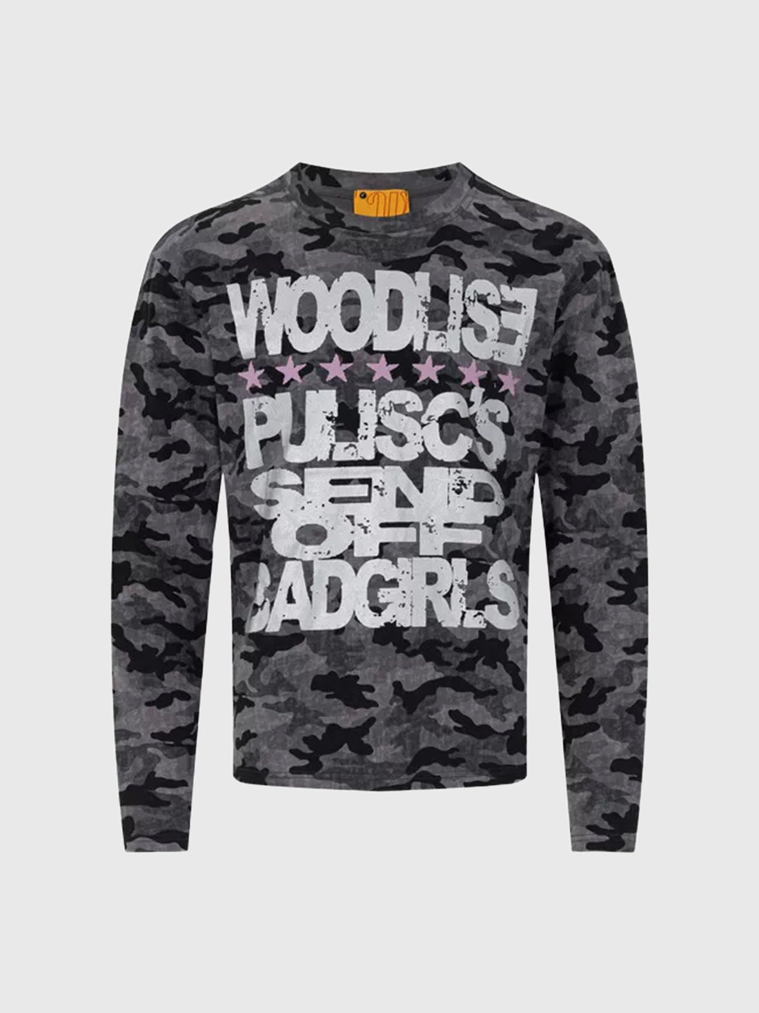 Brick Lane Distressed Graphic Print Long Sleeve Tee - Charcoal