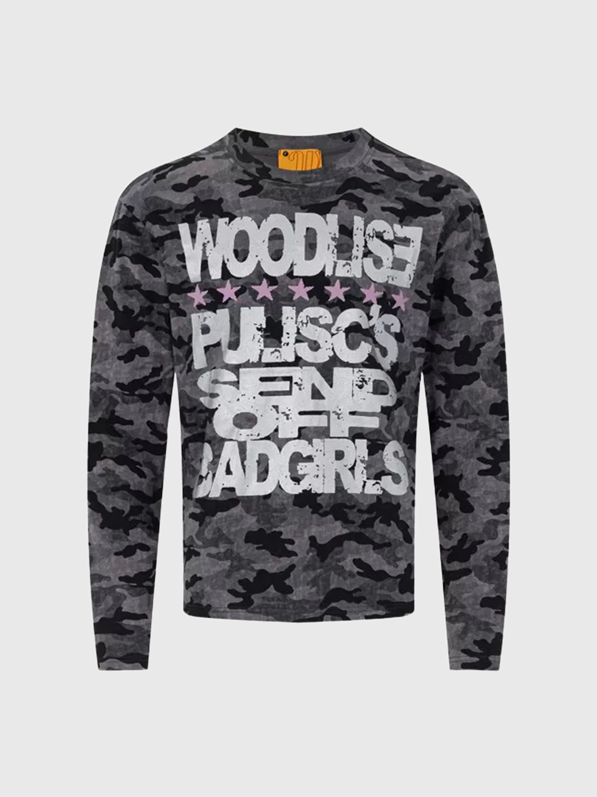 Brick Lane Distressed Graphic Print Long Sleeve Tee - Charcoal