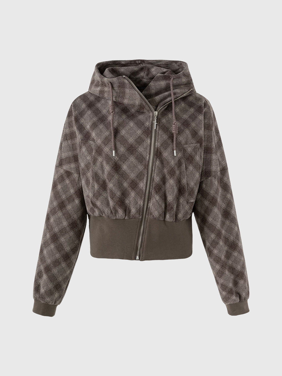 Brick Lane Funnel Neck Graphic Print Zip-Up Jacket - Charcoal
