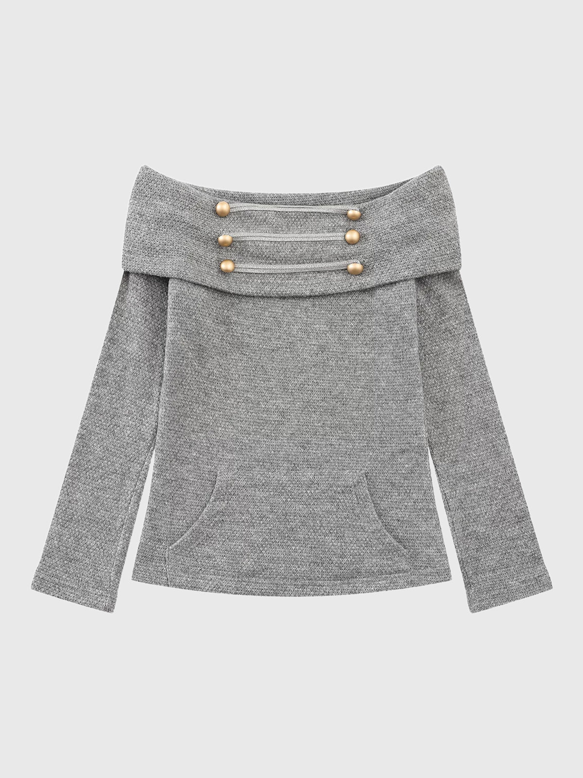 Brick Lane Off-Shoulder Distressed Knit Long Sleeve Top - Grey