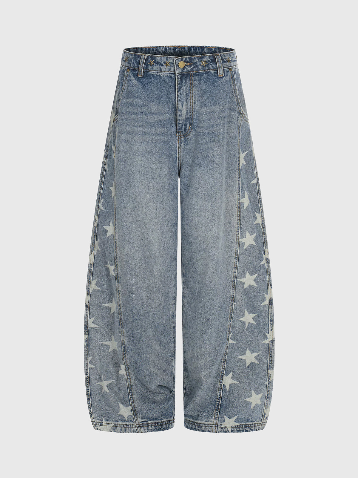 Brick Lane Foldover Waist Denim Maxi Pants - Blue