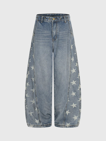 Brick Lane Foldover Waist Denim Maxi Pants - Blue