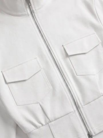 Co-ed Dorm Skimming Pocket Utility Zip-up Jacket - White