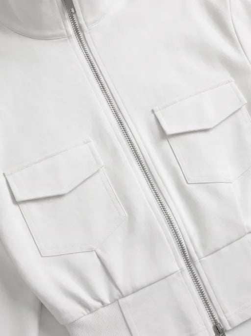 Co-ed Dorm Skimming Pocket Utility Zip-up Jacket - White