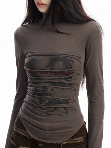Brick Lane Skimming Graphic Print Long Sleeve Top - Grey