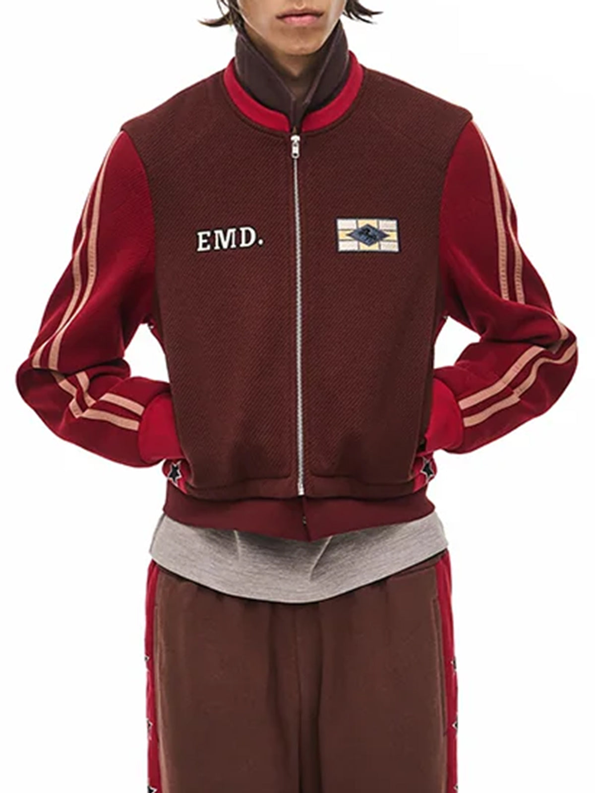 Weekday Outdoor Zip-Up Track Utility Jacket - Burgundy