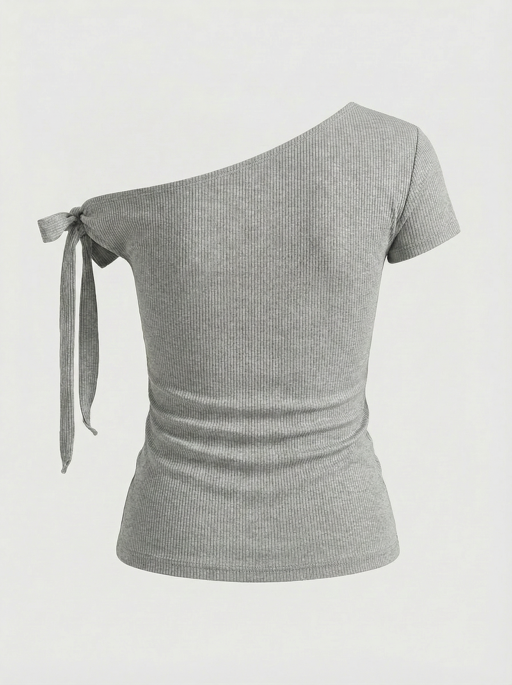 Brick Lane Asymmetric Bow Tie Off-Shoulder Top - Grey