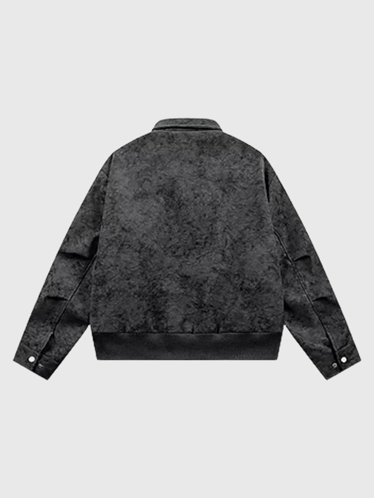 Co-ed Dorm Baggy Washed Patchwork Graphic Zip-up Hoodie - Black