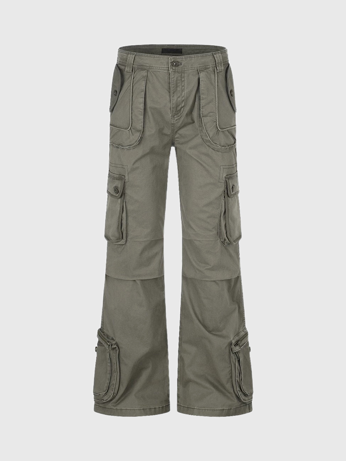 Co-ed Dorm Wide-leg Lace-Up Cargo Pants - Green