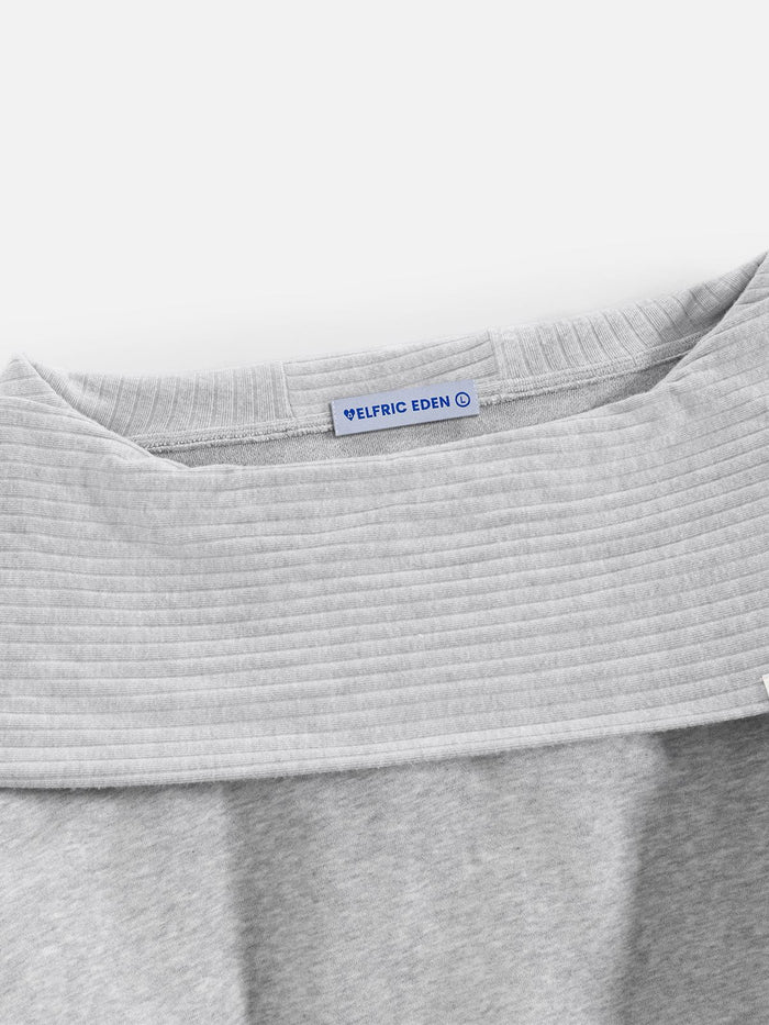 Co-ed Dorm Skimming Off-Shoulder Fold-over Top - Grey