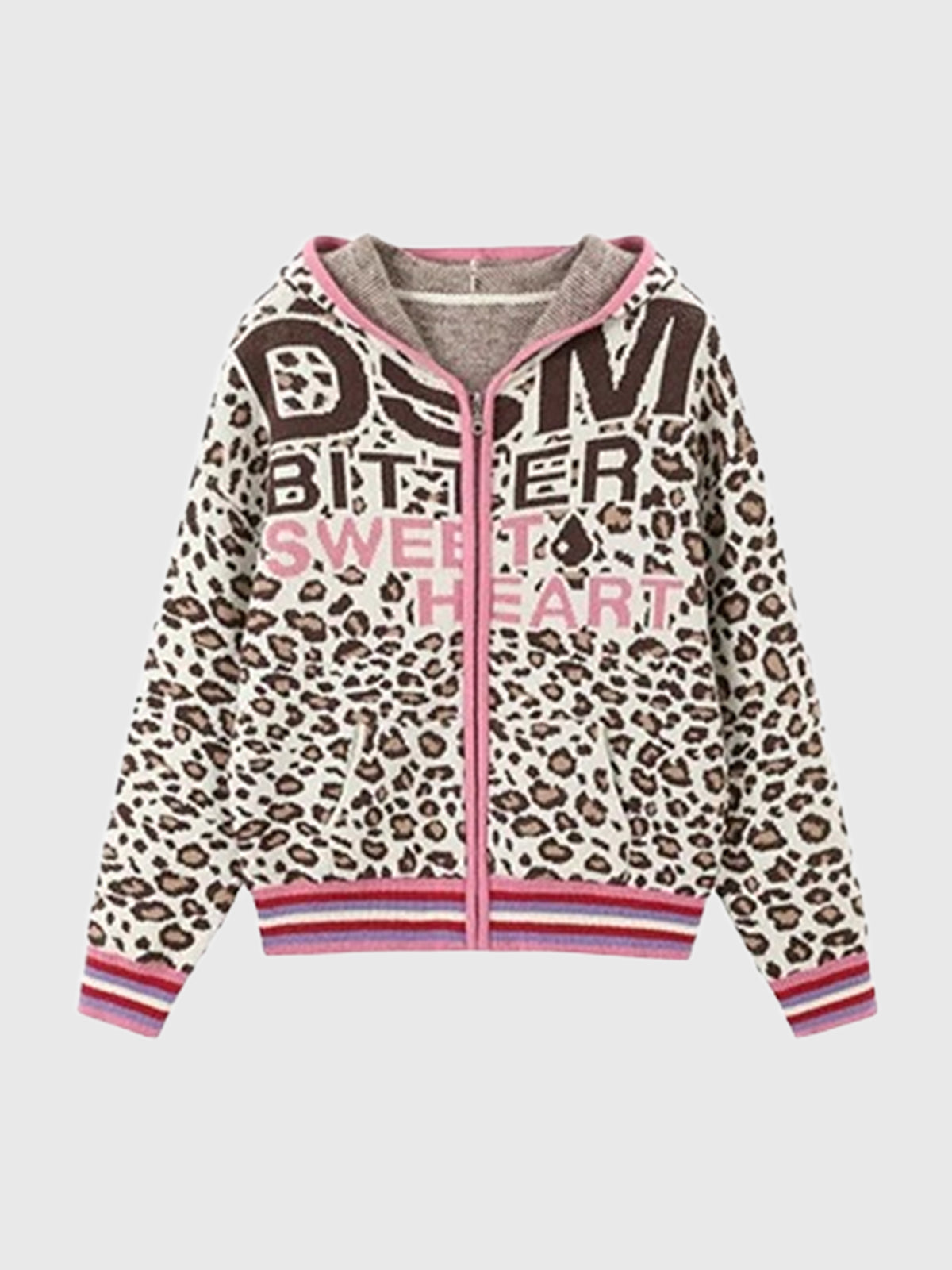Co-ed Dorm Baggy Leopard Print Zip-up Hoodie - Beige