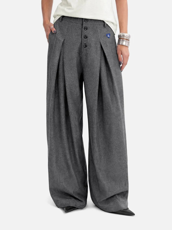 Co-ed Dorm Wide-leg Criss-Cross Waist Denim Maxi Pants - Grey