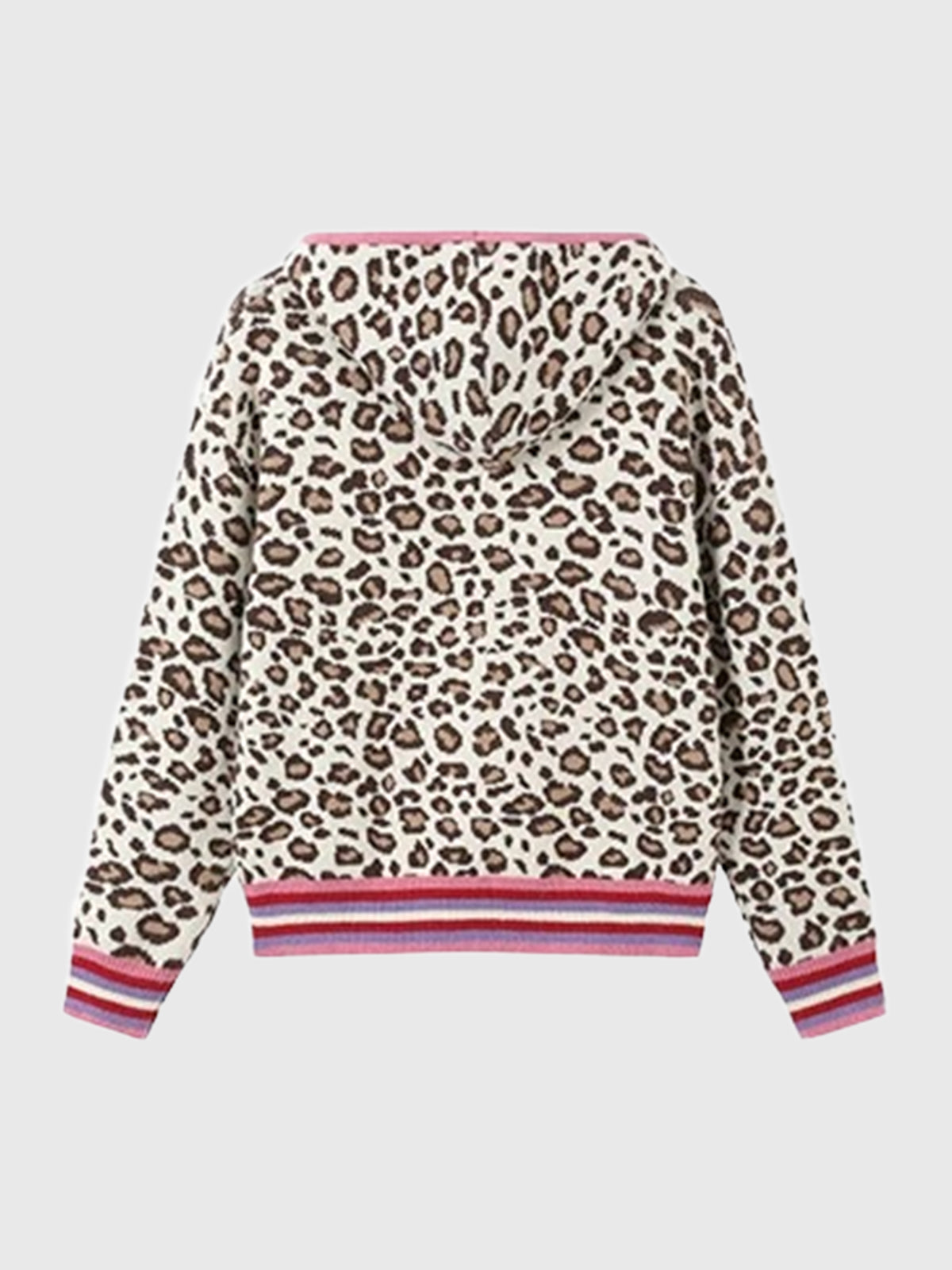 Co-ed Dorm Baggy Leopard Print Zip-up Hoodie - Beige