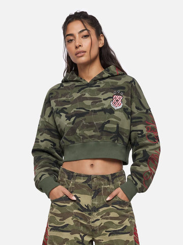 Weekday Outdoor Skimming Camouflage Cropped Zip Jacket - Green