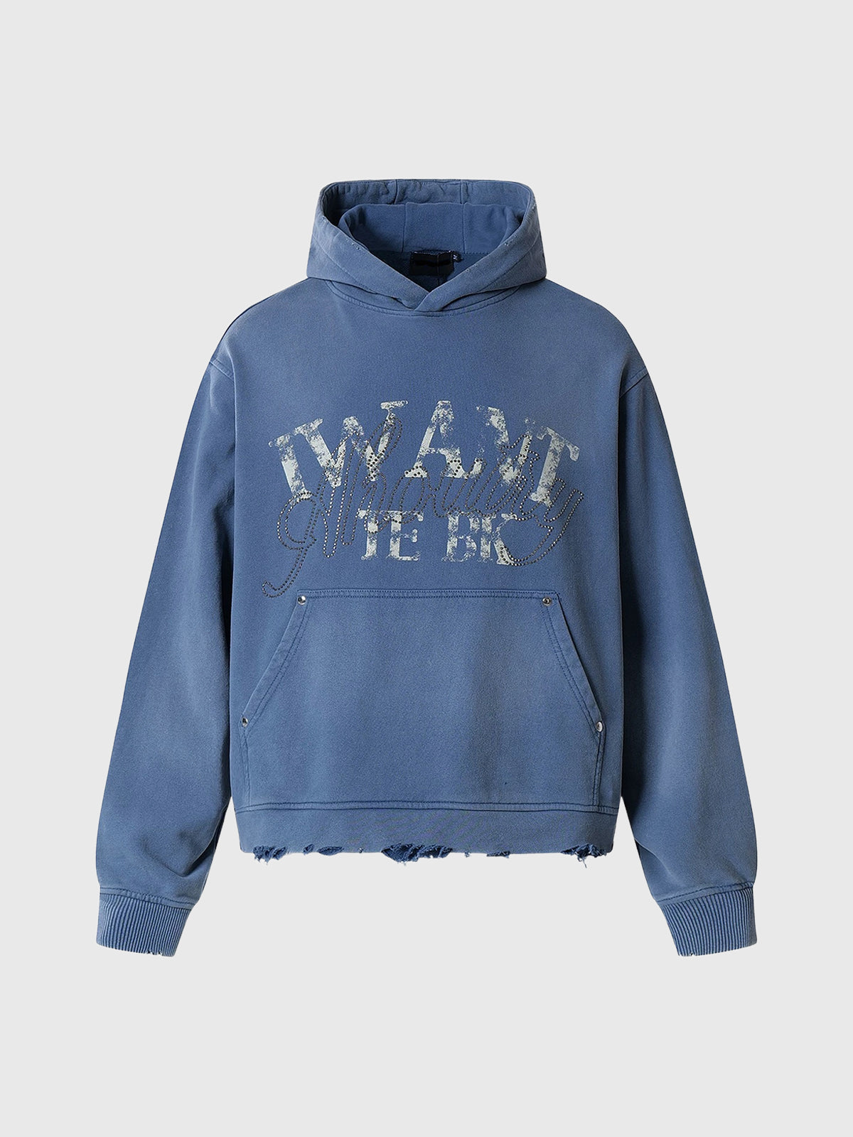 Co-ed Dorm Baggy Rhinestone Distressed Hoodie - Blue