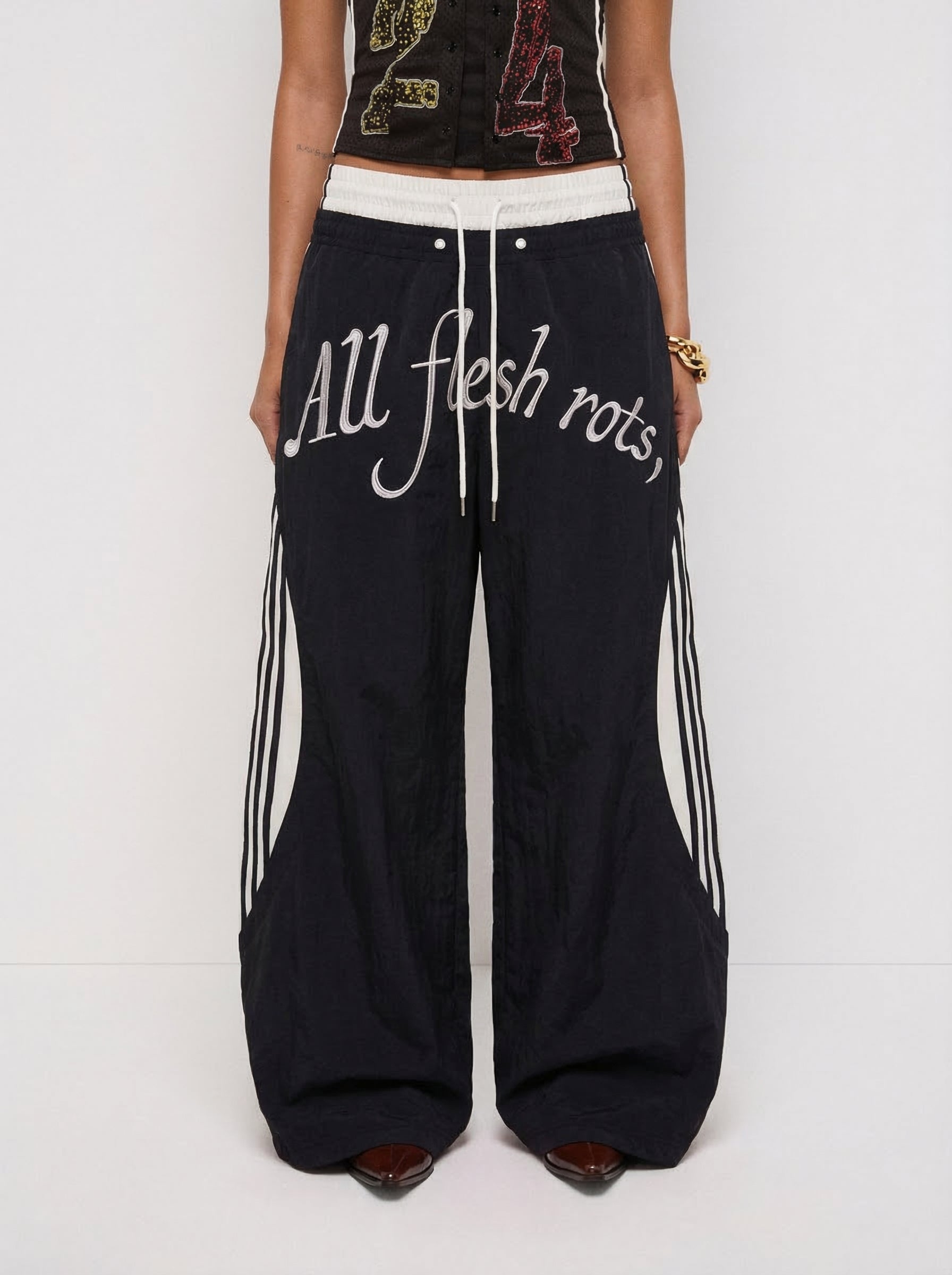 Dual Tone Barrel Jeans - Black White