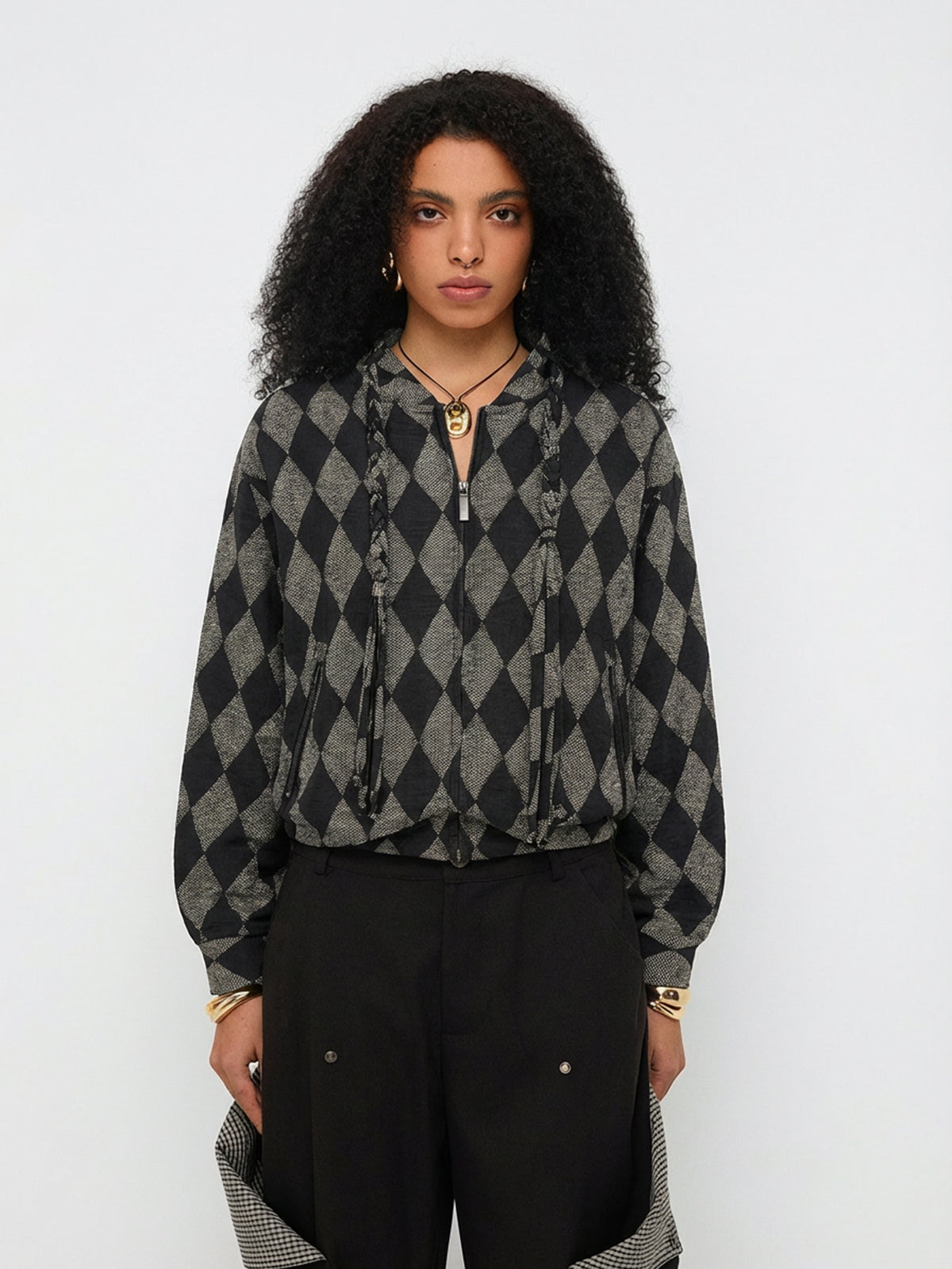 Lockstep Check Cropped Jacket – Ink Grey