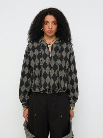 Lockstep Check Cropped Jacket – Ink Grey