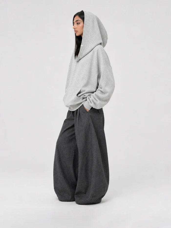 Co-ed Dorm Skimming Off-Shoulder Fold-over Top - Grey