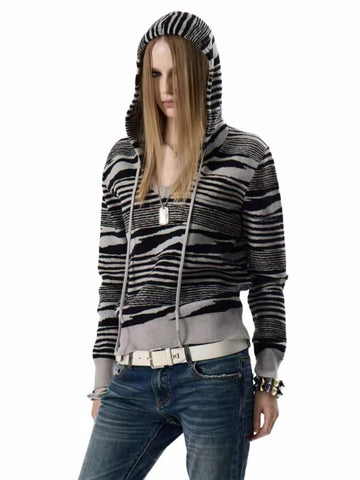 Brick Lane Distressed Graphic Long Sleeve Knit Sweater - Charcoal