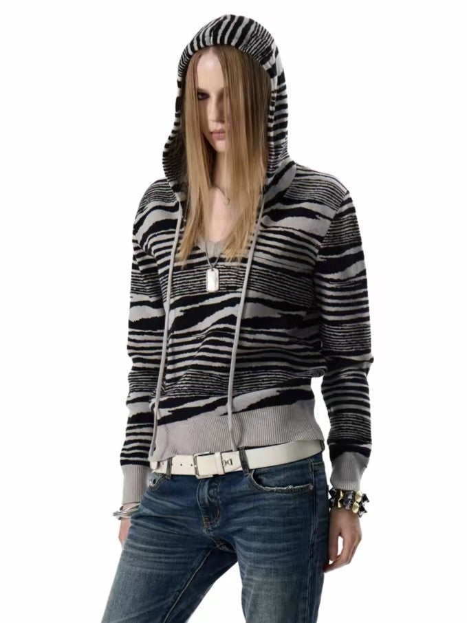 Brick Lane Distressed Graphic Long Sleeve Knit Sweater - Charcoal