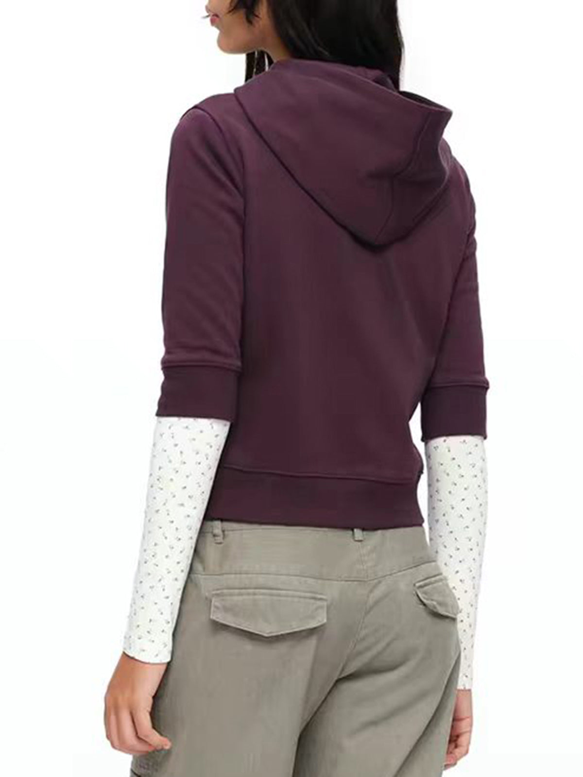 Co-ed Dorm Baggy Short Sleeve Pullover Fleece Hoodie - Purple