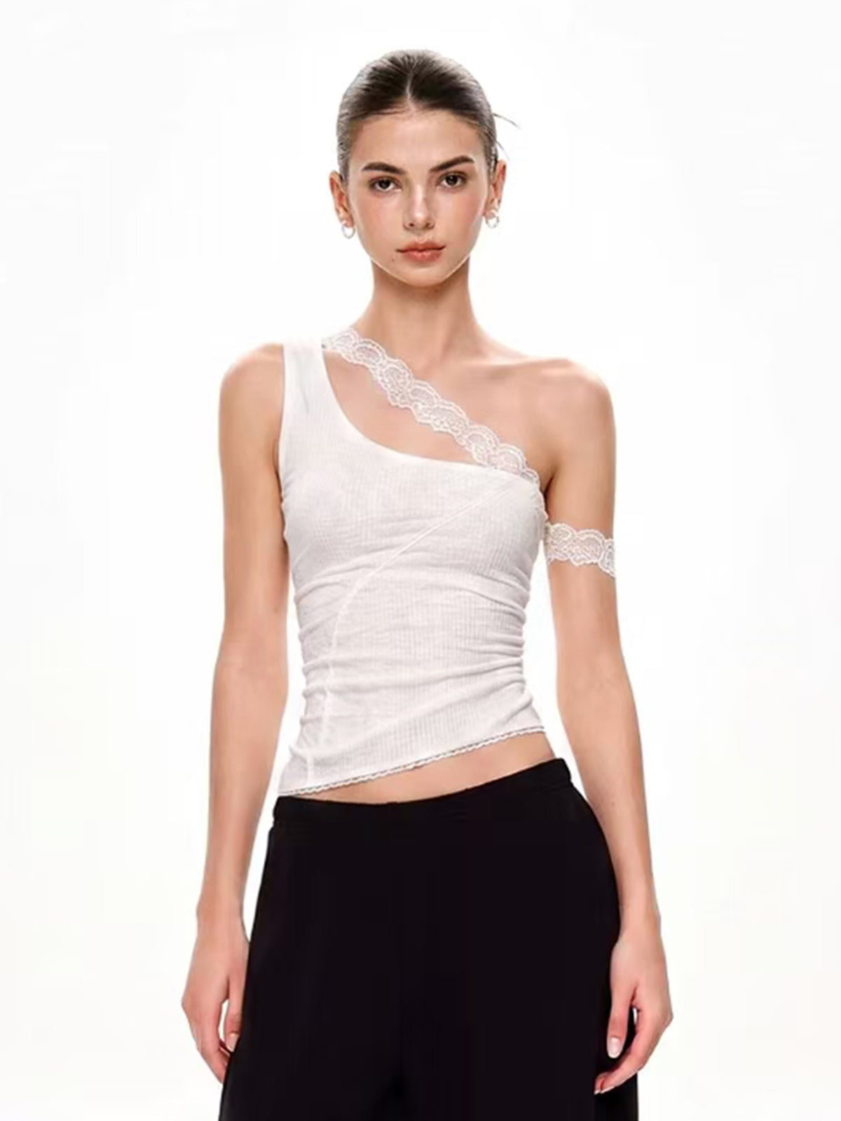 Brick Lane Skimming Asymmetrical One-Shoulder Ribbed Knit Tank - Whitea